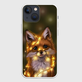 Чехол для iPhone 13 mini с принтом Лисёнок и гирлянда в городе Новоалтайск,  |  | лампочки | лис | лиса | лисица | огоньки | праздник | рыжая