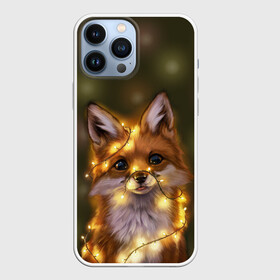 Чехол для iPhone 13 Pro Max с принтом Лисёнок и гирлянда в городе Новоалтайск,  |  | лампочки | лис | лиса | лисица | огоньки | праздник | рыжая