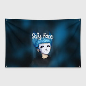 Флаг-баннер с принтом SALLY FACE в городе Новоалтайск, 100% полиэстер | размер 67 х 109 см, плотность ткани — 95 г/м2; по краям флага есть четыре люверса для крепления | blue | face | fisher | game | games | gizmo | hair | larry | mask | sally | волосы | гизмо | голубые | игра | игры | ларри | маска | протез | сали | салли | синие | синий | триллер | ужасы | фейс | фишер | фэйс | хоррор