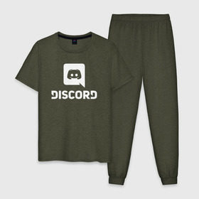 Мужская пижама хлопок с принтом Discord в городе Новоалтайск, 100% хлопок | брюки и футболка прямого кроя, без карманов, на брюках мягкая резинка на поясе и по низу штанин
 | Тематика изображения на принте: voip | дискорд | игры | мессенджер | связь | скайп