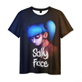 Мужская футболка 3D с принтом SALLY FACE в городе Новоалтайск, 100% полиэфир | прямой крой, круглый вырез горловины, длина до линии бедер | blue | face | fisher | game | games | gizmo | hair | larry | mask | sally | волосы | гизмо | голубые | игра | игры | ларри | маска | протез | сали | салли | синие | синий | триллер | ужасы | фейс | фишер | фэйс | хоррор