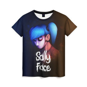 Женская футболка 3D с принтом SALLY FACE в городе Новоалтайск, 100% полиэфир ( синтетическое хлопкоподобное полотно) | прямой крой, круглый вырез горловины, длина до линии бедер | blue | face | fisher | game | games | gizmo | hair | larry | mask | sally | волосы | гизмо | голубые | игра | игры | ларри | маска | протез | сали | салли | синие | синий | триллер | ужасы | фейс | фишер | фэйс | хоррор