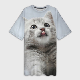 Платье-футболка 3D с принтом Котенок в городе Новоалтайск,  |  | голова | животные | кот | котенок | котик | кошка | мордочка | природа | язык
