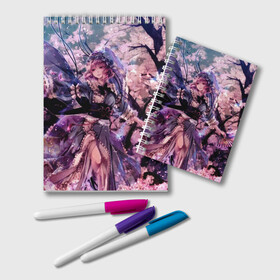 Блокнот с принтом Anime Girl в городе Новоалтайск, 100% бумага | 48 листов, плотность листов — 60 г/м2, плотность картонной обложки — 250 г/м2. Листы скреплены удобной пружинной спиралью. Цвет линий — светло-серый
 | Тематика изображения на принте: anime | girl | аниме | девушка | деревья | платье | сакура | цветы