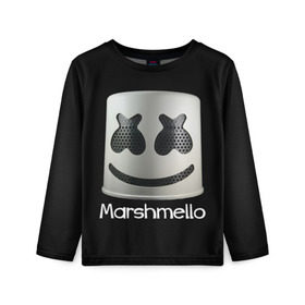 Детский лонгслив 3D с принтом Marshmello в городе Новоалтайск, 100% полиэстер | длинные рукава, круглый вырез горловины, полуприлегающий силуэт
 | Тематика изображения на принте: marshmello | диджей | клуб | клубная музыка | маршмеллоу | маршмэлло | маршмэллоу | музыка | электронная