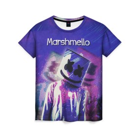 Женская футболка 3D с принтом Marshmello в городе Новоалтайск, 100% полиэфир ( синтетическое хлопкоподобное полотно) | прямой крой, круглый вырез горловины, длина до линии бедер | marshmello | диджей | клуб | клубная музыка | маршмеллоу | маршмэлло | маршмэллоу | музыка | электронная