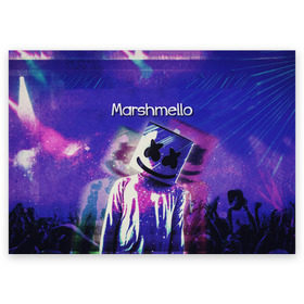 Поздравительная открытка с принтом Marshmello в городе Новоалтайск, 100% бумага | плотность бумаги 280 г/м2, матовая, на обратной стороне линовка и место для марки
 | marshmello | диджей | клуб | клубная музыка | маршмеллоу | маршмэлло | маршмэллоу | музыка | электронная