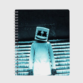 Тетрадь с принтом Marshmello в городе Новоалтайск, 100% бумага | 48 листов, плотность листов — 60 г/м2, плотность картонной обложки — 250 г/м2. Листы скреплены сбоку удобной пружинной спиралью. Уголки страниц и обложки скругленные. Цвет линий — светло-серый
 | Тематика изображения на принте: marshmello | диджей | клуб | клубная музыка | маршмеллоу | маршмэлло | маршмэллоу | музыка | электронная