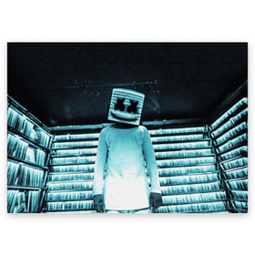Поздравительная открытка с принтом Marshmello в городе Новоалтайск, 100% бумага | плотность бумаги 280 г/м2, матовая, на обратной стороне линовка и место для марки
 | marshmello | диджей | клуб | клубная музыка | маршмеллоу | маршмэлло | маршмэллоу | музыка | электронная
