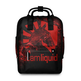 Женский рюкзак 3D с принтом Team Liquid в городе Новоалтайск, 100% полиэстер | лямки с регулируемой длиной, сверху ручки, чтобы рюкзак нести как сумку. Основное отделение закрывается на молнию, как и внешний карман. Внутри два дополнительных кармана, один из которых закрывается на молнию. По бокам два дополнительных кармашка, куда поместится маленькая бутылочка
 | Тематика изображения на принте: dota | liquid | team | the international | дота | игры | кибер | ликвид | спорт | тим