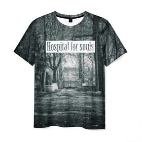 Мужская футболка 3D с принтом Hospital For Souls в городе Новоалтайск, 100% полиэфир | прямой крой, круглый вырез горловины, длина до линии бедер | forest | hospital | jouse | woods | госпиталь | деревья | дом | лес | надпись
