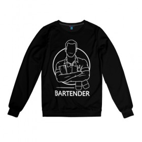 Женский свитшот хлопок с принтом Bartender в городе Новоалтайск, 100% хлопок | прямой крой, круглый вырез, на манжетах и по низу широкая трикотажная резинка  | bar | barman | bartender | бармен | бартендер | бутылки | виски | день бармена | мужчина | надпись | подарок бармену | рисунок | человек | шейкер