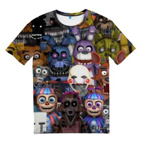 Мужская футболка 3D с принтом Five Nights At Freddy`s в городе Новоалтайск, 100% полиэфир | прямой крой, круглый вырез горловины, длина до линии бедер | five nights at freddys | foxy | аниматроники | игра | компьютерная игра | робот | фокси | фредди | чика