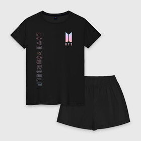 Женская пижама с шортиками хлопок с принтом BTS LOVE YOURSELF в городе Новоалтайск, 100% хлопок | футболка прямого кроя, шорты свободные с широкой мягкой резинкой | bangtan boys | bt21 | bts | bts army | bts stickers | j hope | jimin | jin | jungkook | k pop | rap monster | rapmon | suga | v | бтс | корея | стикеры bts