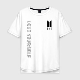 Мужская футболка хлопок Oversize с принтом LOVE YOURSELF в городе Новоалтайск, 100% хлопок | свободный крой, круглый ворот, “спинка” длиннее передней части | bangtan boys | bt21 | bts | bts army | bts stickers | j hope | jimin | jin | jungkook | k pop | rap monster | rapmon | suga | v | бтс | корея | стикеры bts
