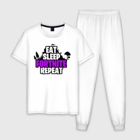 Мужская пижама хлопок с принтом Eat Sleep Fortnite Repeat в городе Новоалтайск, 100% хлопок | брюки и футболка прямого кроя, без карманов, на брюках мягкая резинка на поясе и по низу штанин
 | eat | fortnite | game | gamer | repeat | sleep | twitch | игра | игрок | твич | форнайт | фортнайт