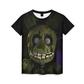 Женская футболка 3D с принтом Five Nights At Freddy`s в городе Новоалтайск, 100% полиэфир ( синтетическое хлопкоподобное полотно) | прямой крой, круглый вырез горловины, длина до линии бедер | five nights at freddys | foxy | аниматроники | игра | компьютерная игра | робот | фокси | фредди | чика