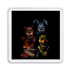 Магнит 55*55 с принтом Five Nights At Freddy`s в городе Новоалтайск, Пластик | Размер: 65*65 мм; Размер печати: 55*55 мм | five nights at freddys | foxy | аниматроники | игра | компьютерная игра | робот | фокси | фредди | чика