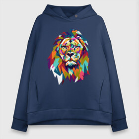 Женское худи Oversize хлопок с принтом Lion в городе Новоалтайск, френч-терри — 70% хлопок, 30% полиэстер. Мягкий теплый начес внутри —100% хлопок | боковые карманы, эластичные манжеты и нижняя кромка, капюшон на магнитной кнопке | cat | geometry | leo | lion | polygonal | wild | геометрия | дикий | животное | кот | лев | хищник | яркий