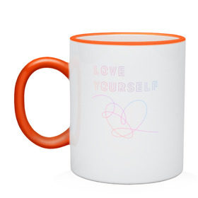 Кружка двухцветная с принтом BTS LOVE YOURSELF в городе Новоалтайск, керамика | объем — 330 мл, диаметр — 80 мм. Цветная ручка и кайма сверху, в некоторых цветах — вся внутренняя часть | Тематика изображения на принте: bangtan boys | bt21 | bts | bts army | bts stickers | j hope | jimin | jin | jungkook | k pop | rap monster | rapmon | suga | v | бтс | корея | стикеры bts