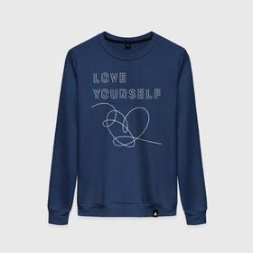 Женский свитшот хлопок с принтом BTS LOVE YOURSELF в городе Новоалтайск, 100% хлопок | прямой крой, круглый вырез, на манжетах и по низу широкая трикотажная резинка  | bangtan boys | bt21 | bts | bts army | bts stickers | j hope | jimin | jin | jungkook | k pop | rap monster | rapmon | suga | v | бтс | корея | стикеры bts