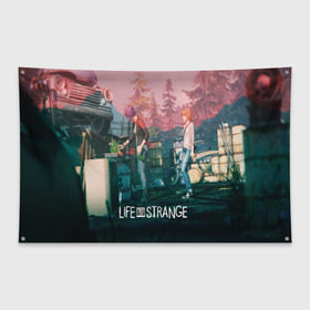 Флаг-баннер с принтом Life is Strange в городе Новоалтайск, 100% полиэстер | размер 67 х 109 см, плотность ткани — 95 г/м2; по краям флага есть четыре люверса для крепления | caulfield | chloe price | game | kate marsh | life | life is strange | life is strange: before the storm | max | strange | две луны | игры | кейт марш | колфилд | макс | подростки | студенты
