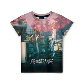 Детская футболка 3D с принтом Life is Strange в городе Новоалтайск, 100% гипоаллергенный полиэфир | прямой крой, круглый вырез горловины, длина до линии бедер, чуть спущенное плечо, ткань немного тянется | caulfield | chloe price | game | kate marsh | life | life is strange | life is strange: before the storm | max | strange | две луны | игры | кейт марш | колфилд | макс | подростки | студенты