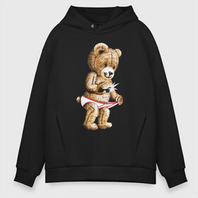 Мужское худи Oversize хлопок с принтом Nasty bear в городе Новоалтайск, френч-терри — 70% хлопок, 30% полиэстер. Мягкий теплый начес внутри —100% хлопок | боковые карманы, эластичные манжеты и нижняя кромка, капюшон на магнитной кнопке | медведь | мишка | плюшевый | селфи | тедди