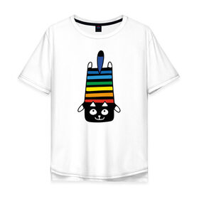 Мужская футболка хлопок Oversize с принтом Rainbow cat в городе Новоалтайск, 100% хлопок | свободный крой, круглый ворот, “спинка” длиннее передней части | black | cat | cool | creative | dark | design | halloween | hype | kitten | rainbow | vanguard | авангард | дизайн | кот | котенок | кошка | креатив | круто | радуга | темный | хайп | хэллоуин | черный