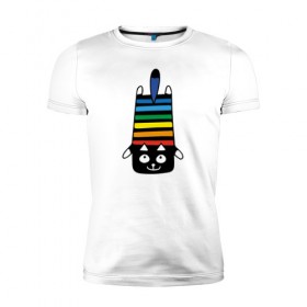 Мужская футболка премиум с принтом Rainbow cat в городе Новоалтайск, 92% хлопок, 8% лайкра | приталенный силуэт, круглый вырез ворота, длина до линии бедра, короткий рукав | black | cat | cool | creative | dark | design | halloween | hype | kitten | rainbow | vanguard | авангард | дизайн | кот | котенок | кошка | креатив | круто | радуга | темный | хайп | хэллоуин | черный
