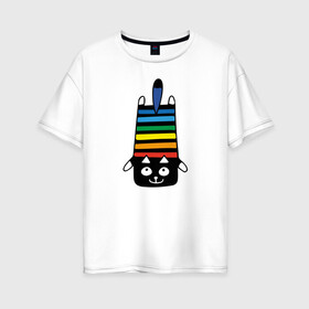 Женская футболка хлопок Oversize с принтом Rainbow cat в городе Новоалтайск, 100% хлопок | свободный крой, круглый ворот, спущенный рукав, длина до линии бедер
 | black | cat | cool | creative | dark | design | halloween | hype | kitten | rainbow | vanguard | авангард | дизайн | кот | котенок | кошка | креатив | круто | радуга | темный | хайп | хэллоуин | черный