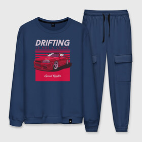 Мужской костюм хлопок с принтом drifting is not a crime в городе Новоалтайск, 100% хлопок | на свитшоте круглая горловина, мягкая резинка по низу. Брюки заужены к низу, на них два вида карманов: два “обычных” по бокам и два объемных, с клапанами, расположенные ниже линии бедра. Брюки с мягкой трикотажной резинкой на поясе и по низу штанин. В поясе для дополнительного комфорта — широкие завязки | a | crime | drifting | is | not