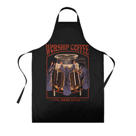Фартук 3D с принтом Worship Coffee в городе Новоалтайск, 100% полиэстер | общий размер — 65 х 85 см, ширина нагрудника — 26 см, горловина — 53 см, длина завязок — 54 см, общий обхват в поясе — 173 см. Принт на завязках и на горловине наносится с двух сторон, на основной части фартука — только с внешней стороны | 80 е | 80s | 90 е | 90s | oldschool | retro | retrowave | stranger thing | vintage | винтаж | олдскул | ретро | ретровейв | странные дела