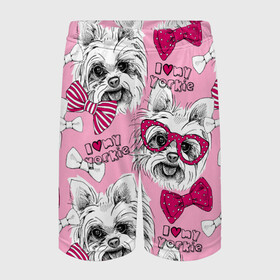 Детские спортивные шорты 3D с принтом I love my Yorkie в городе Новоалтайск,  100% полиэстер
 | пояс оформлен широкой мягкой резинкой, ткань тянется
 | белый | взгляд | голова | горошек | графика | йорки | йоркширский | картинка | коричневый | красный | крутой | лучший | люблю | мали | мода | модный | мой | молодёжная | очки | порода | рисунок | розовый