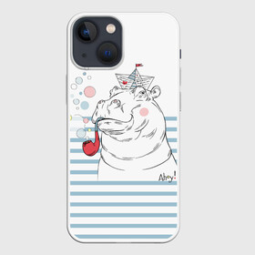 Чехол для iPhone 13 mini с принтом Бегемот моряк в городе Новоалтайск,  |  | Тематика изображения на принте: a | blush | bubbles | cap | deck | hippo | pipe | sailor | sea | ship | smokes | stripes | бегемот | графика | детский | искусство | картинка | корабль | крутой | лучший | мода | модный | молодёжная | море | моряк | палуба | пилотка | полосы
