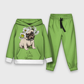 Детский костюм 3D (с толстовкой) с принтом My little hippie в городе Новоалтайск,  |  | breed | dog | hippie | kid | little | my | pug | puppy | wreath | венок | графика | зелёный | картинка | красивый | крутой | лучший | маленький | малыш | мода | модный | мой | молодёжная | мопс | порода | рисунок | ромашки | собака