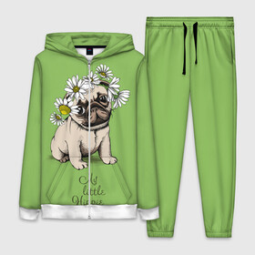 Женский костюм 3D с принтом My little hippie в городе Новоалтайск,  |  | breed | dog | hippie | kid | little | my | pug | puppy | wreath | венок | графика | зелёный | картинка | красивый | крутой | лучший | маленький | малыш | мода | модный | мой | молодёжная | мопс | порода | рисунок | ромашки | собака