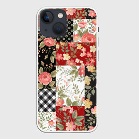 Чехол для iPhone 13 mini с принтом Лоскутный орнамент в городе Новоалтайск,  |  | branches | flor | flowers | leaves | ветки | геометрический | горошек | графика | искусство | картинка | клетка | красивый | крутой | листья | мода | модный | молодёжная | орнамент | рисунок | розы | рукоделие | стиль