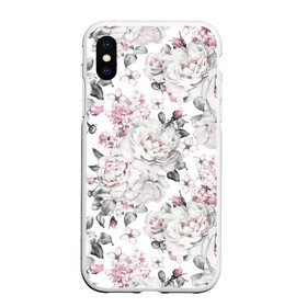 Чехол для iPhone XS Max матовый с принтом Белые розы в городе Новоалтайск, Силикон | Область печати: задняя сторона чехла, без боковых панелей | bouquets | color | gray | leave | lowers | ornament | patterns | pink | roses | букеты | графика | искусство | картинка | красивый | крутой | листья | мода | модный | молодёжная | орнамент | рисунок | розовые | розы | рукоделие | серый
