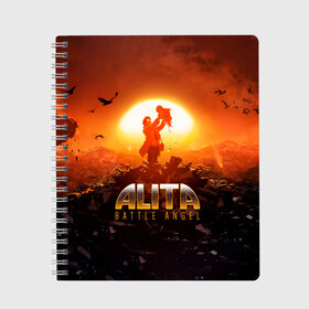 Тетрадь с принтом Alita Battle Angel в городе Новоалтайск, 100% бумага | 48 листов, плотность листов — 60 г/м2, плотность картонной обложки — 250 г/м2. Листы скреплены сбоку удобной пружинной спиралью. Уголки страниц и обложки скругленные. Цвет линий — светло-серый
 | Тематика изображения на принте: alita | alita: battle angel | angel | battle | gunnm | алита | боевой ангел | гали | города свалки металлолома | гунм | гуннм | дайсукэ идо | девушка | киборг | сны оружия | хаос