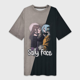 Платье-футболка 3D с принтом Sally Face в городе Новоалтайск,  |  | sally face | гизмо | девид | девочка | игра | лари | ларри | мальчик | маска | мрачная | на лице | пых | с протезом | сал | сали | салли | салли фейс | фейс | фэйс | эддисон | эшли