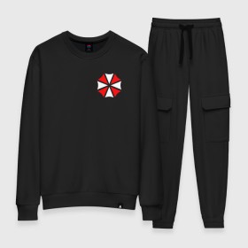 Женский костюм хлопок с принтом UMBRELLA CORP (НА СПИНЕ) в городе Новоалтайск, 100% хлопок | на свитшоте круглая горловина, мягкая резинка по низу. Брюки заужены к низу, на них два вида карманов: два 