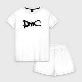 Женская пижама с шортиками хлопок с принтом DMC (НА СПИНЕ) в городе Новоалтайск, 100% хлопок | футболка прямого кроя, шорты свободные с широкой мягкой резинкой | dante | devil may cry | devil may cry 5 | dmc | game | hell | play | sword | ад | данте | игры | компьютерные игры 2019 | меч