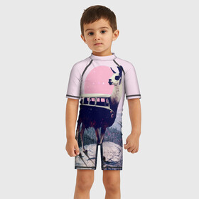 Детский купальный костюм 3D с принтом Lamabus в городе Новоалтайск, Полиэстер 85%, Спандекс 15% | застежка на молнии на спине | big | арт | крупные арты | крупные принты | сумасшедшие арты