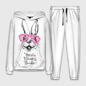 Женский костюм 3D (с толстовкой) с принтом Best Friends Forever в городе Новоалтайск,  |  | animal | best friends | forever | hare | hearts | love | rabbit | белый | графика | друзья | животное | заяц | искусство | картинка | кролик | крутой | лучшие | лучший | любоввь | модный | навсегда | очки | полосатые | рисунок