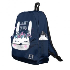 Рюкзак 3D с принтом Sweet bunny в городе Новоалтайск, 100% полиэстер | лямки с регулируемой длиной, сверху петелька, чтобы рюкзак можно было повесить на вешалку. Основное отделение закрывается на молнию, как и внешний карман. Внутри два дополнительных кармана, один из которых закрывается на молнию. По бокам два дополнительных кармашка | art | creat | drawing | graphics | picture | белый | влюбленный | графика | день святого валентина | заяц | зеленый | искусство | картинка | кролик | крутой | лучший | любовь | модный | подарок | праздник | пушистый