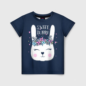 Детская футболка 3D с принтом Sweet bunny в городе Новоалтайск, 100% гипоаллергенный полиэфир | прямой крой, круглый вырез горловины, длина до линии бедер, чуть спущенное плечо, ткань немного тянется | art | creat | drawing | graphics | picture | белый | влюбленный | графика | день святого валентина | заяц | зеленый | искусство | картинка | кролик | крутой | лучший | любовь | модный | подарок | праздник | пушистый