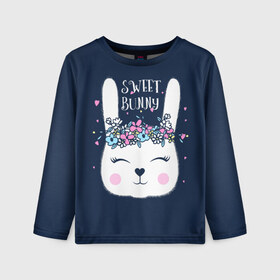 Детский лонгслив 3D с принтом Sweet bunny в городе Новоалтайск, 100% полиэстер | длинные рукава, круглый вырез горловины, полуприлегающий силуэт
 | art | creat | drawing | graphics | picture | белый | влюбленный | графика | день святого валентина | заяц | зеленый | искусство | картинка | кролик | крутой | лучший | любовь | модный | подарок | праздник | пушистый