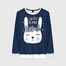 Женский свитшот 3D с принтом Sweet bunny в городе Новоалтайск, 100% полиэстер с мягким внутренним слоем | круглый вырез горловины, мягкая резинка на манжетах и поясе, свободная посадка по фигуре | art | creat | drawing | graphics | picture | белый | влюбленный | графика | день святого валентина | заяц | зеленый | искусство | картинка | кролик | крутой | лучший | любовь | модный | подарок | праздник | пушистый