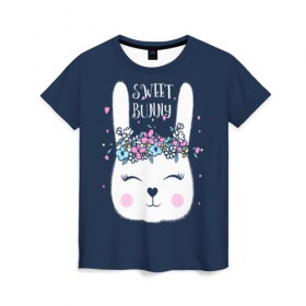 Женская футболка 3D с принтом Sweet bunny в городе Новоалтайск, 100% полиэфир ( синтетическое хлопкоподобное полотно) | прямой крой, круглый вырез горловины, длина до линии бедер | art | creat | drawing | graphics | picture | белый | влюбленный | графика | день святого валентина | заяц | зеленый | искусство | картинка | кролик | крутой | лучший | любовь | модный | подарок | праздник | пушистый